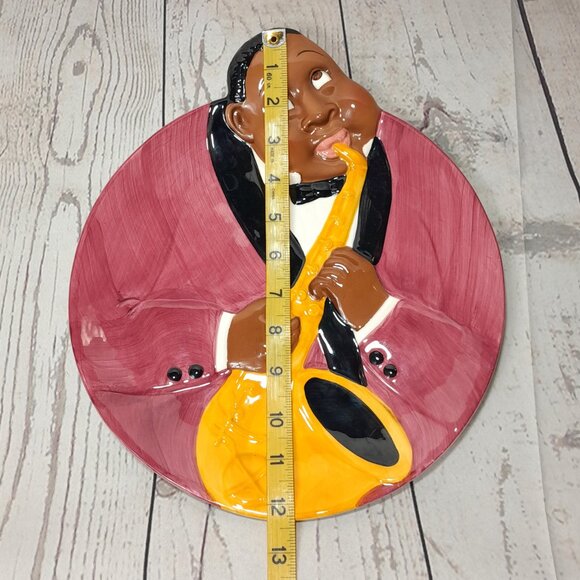 Jazz Player Cookie Plate Platter Clay Art San Francisco 1985 Hand Painted - Picture 8 of 9